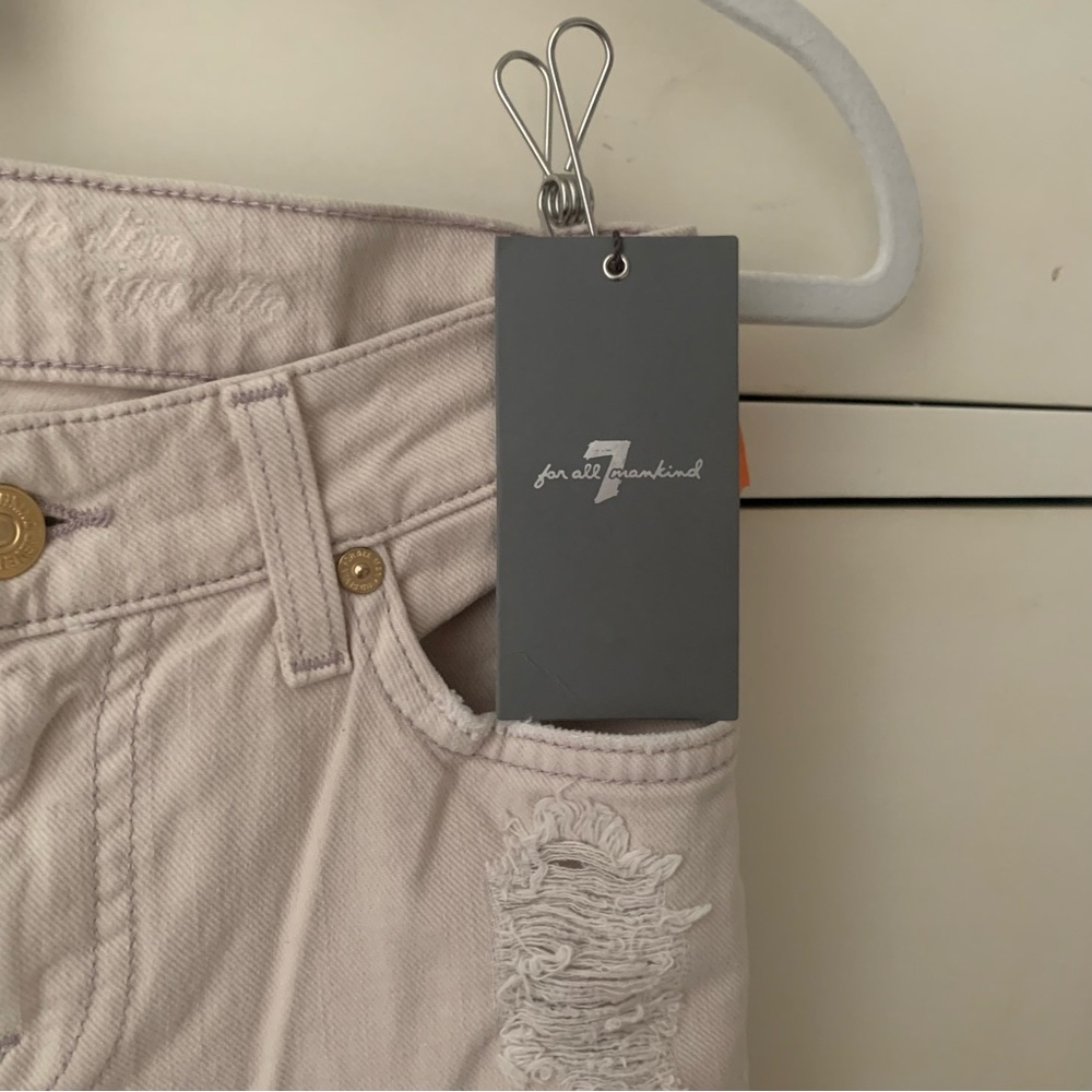 7 For All Mankind Distressed Slim Cigarette Leg Khaki Beige - Picture 4 of 14
